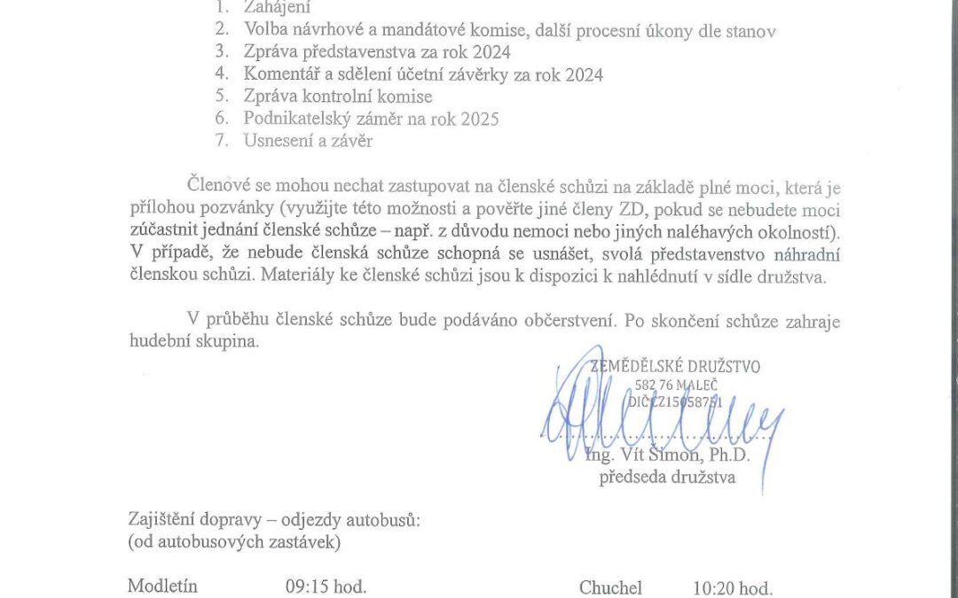Pozvánka na členskou schůzi 2025